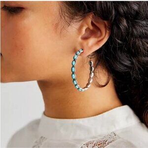 New! Free People Buckaroo Turquoise Hoop Earrings NWOT